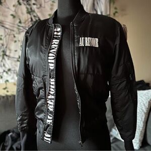 Forever 21 Black Bomber Jacket with 'Au Revoir' Detail